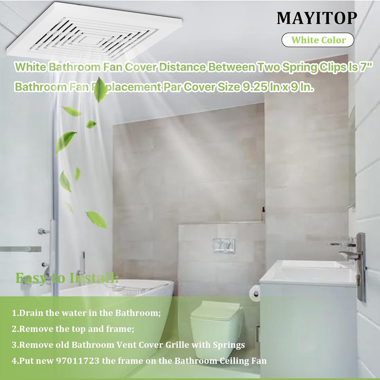 MAYITOP Bathroom Vent Cover BP46 BP90 With Springs Replacement Bathroom Ceiling Fan Grille Cover For Broan Nutone Exhaust Fan Square Ceiling Or Wall-Mount Replaces 663 670 675 688 689 671