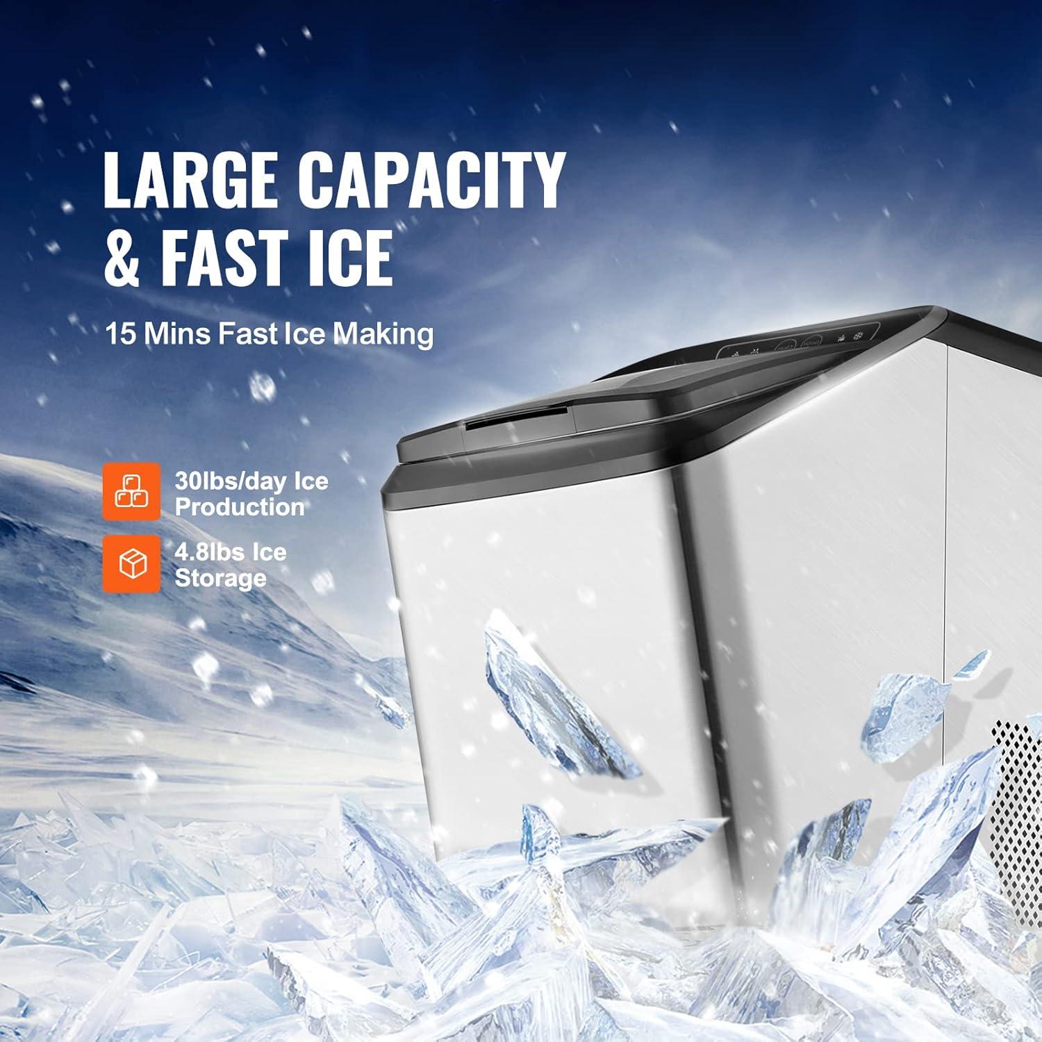 Stainless Steel Portable Nugget Ice Maker with Self-Cleaning Function