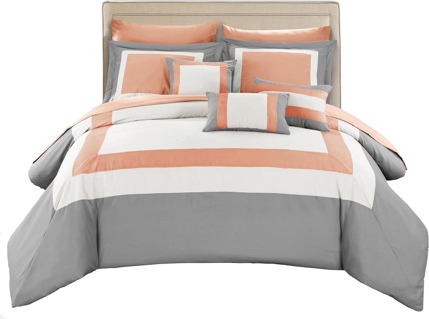 Chic Home 10-Piece Pink Color Block Comforter Bed in a Bag, Queen