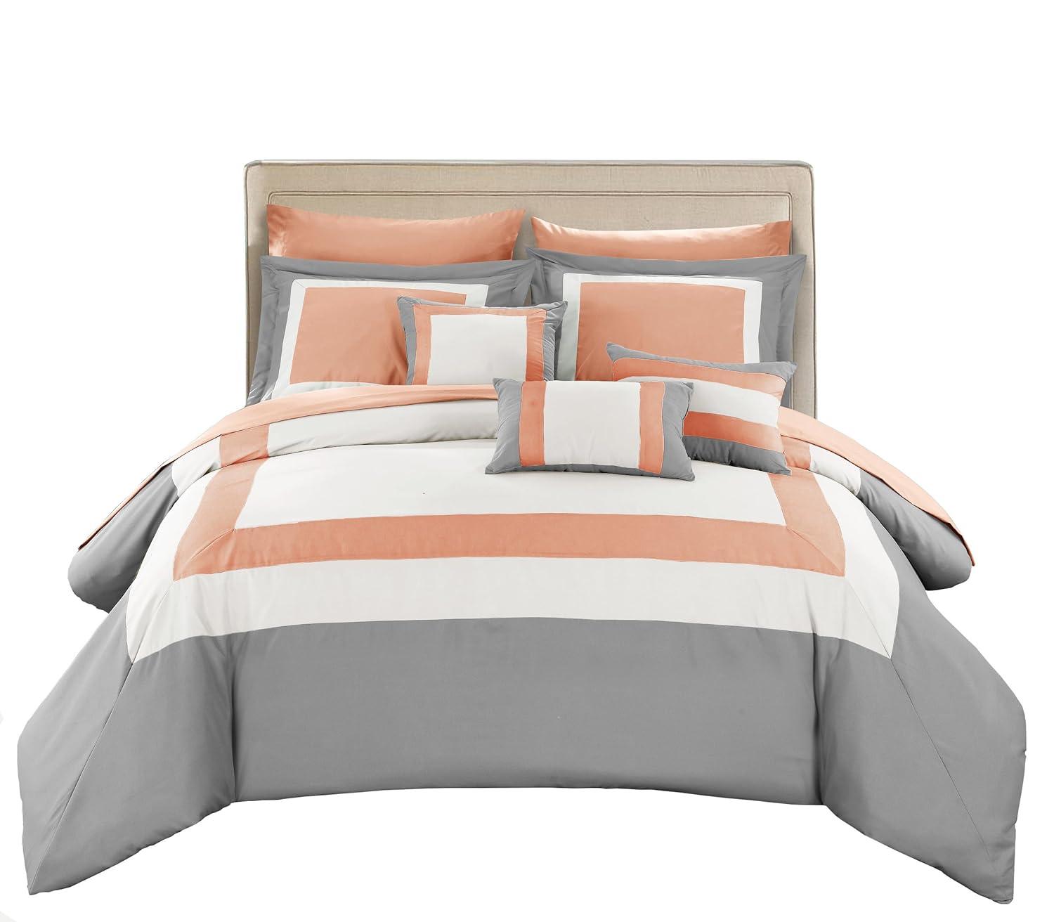 Chic Home 10-Piece Pink Color Block Comforter Bed in a Bag, Queen