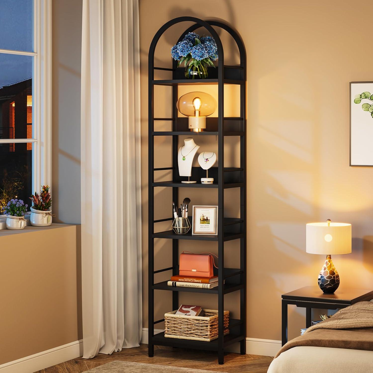 Tribesigns 6-Tier Open Bookshelf, 78.7" Tall Arched Bookcase Narrow Bookshelf, Black