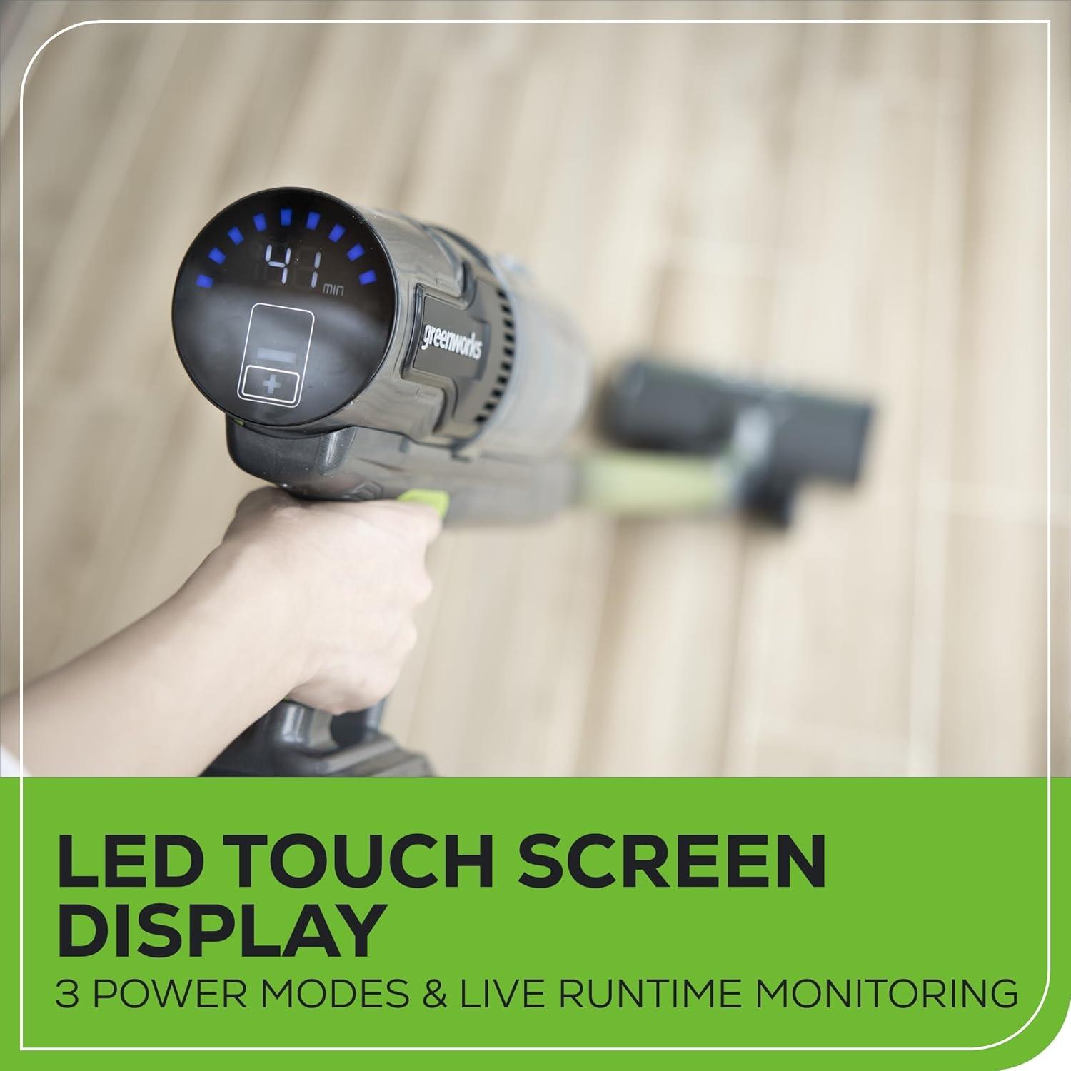 Greenworks 24V Brushless Cordless Stick Vacuum, Lightweight, Handheld, Pet, Anti-Allergen HEPA Filtration, Hard Floor, Carpet, Car, 4Ah Battery, and 30-Minute Charge Time (White)