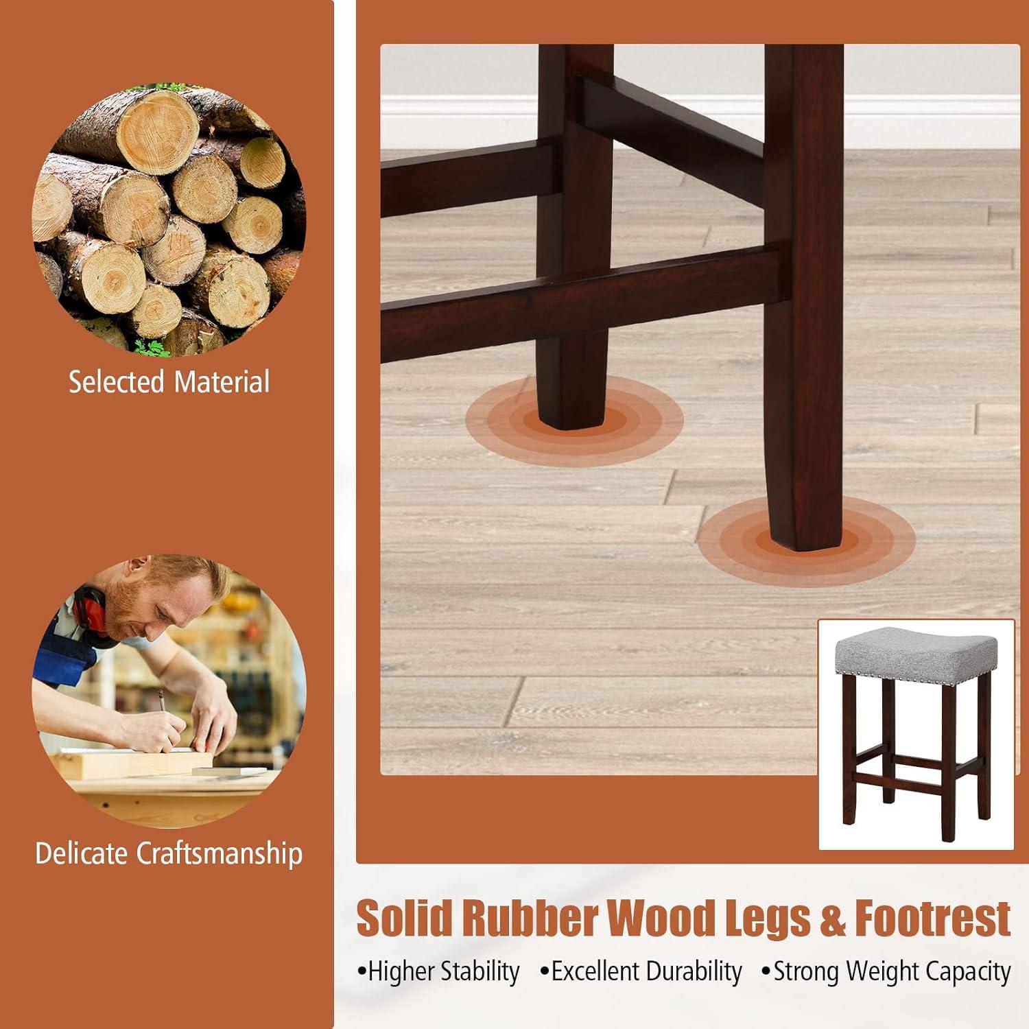 Costway Set of 2 Bar Stools Counter Height Saddle Kitchen Chairs with Wooden Legs Beige