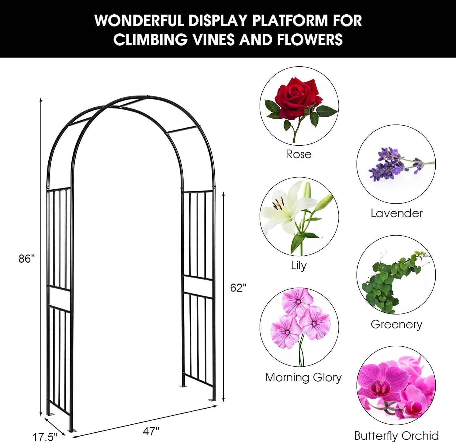 Gymax 7.2Ft Garden Arch Steel Arbor Wedding Garden Decoration Climbing Plants w/Stakes