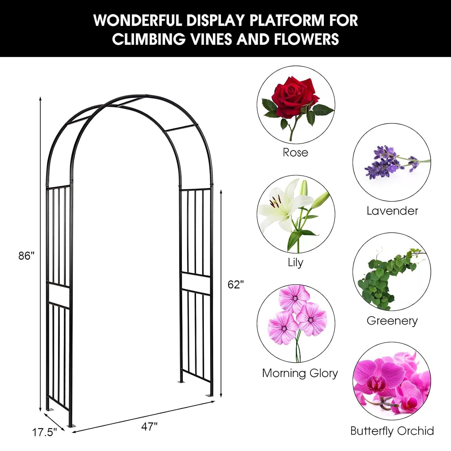 Gymax 7.2Ft Garden Arch Steel Arbor Wedding Garden Decoration Climbing Plants w/Stakes