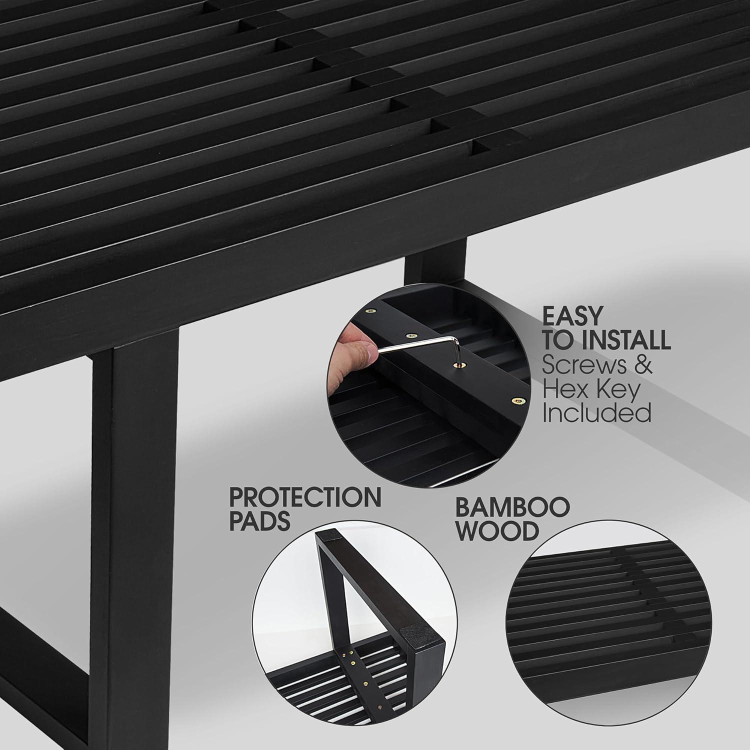 Bamboo Nelson Slat Wooden Bench, Small Wood Benches for Entryway, Living & Dining Room, Kitchen, Bedroom, Bathroom, Hallway, Front Door, For Indoor & Outdoor Patio Use, Mid Century Modern Decor