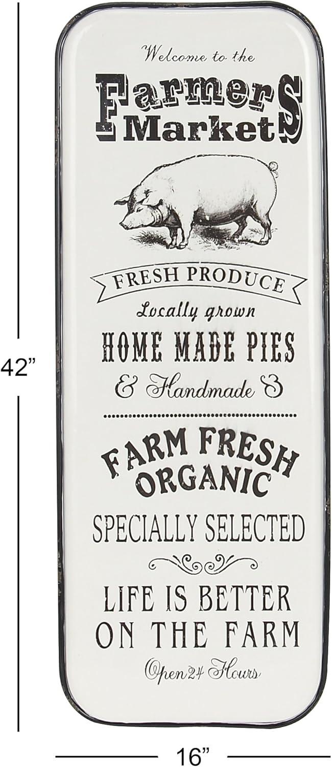 42" x 16" Vintage Country Iron Farmhouse Metal Sign Wall Decor Black - Olivia & May: Glazed White Rectangular Panel