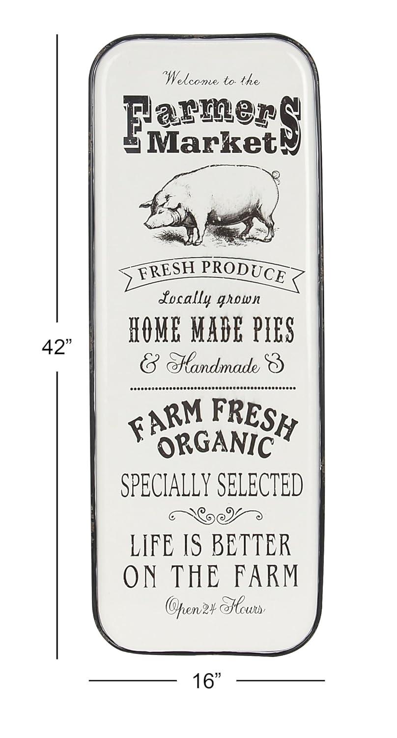 42" x 16" Vintage Country Iron Farmhouse Metal Sign Wall Decor Black - Olivia & May: Glazed White Rectangular Panel