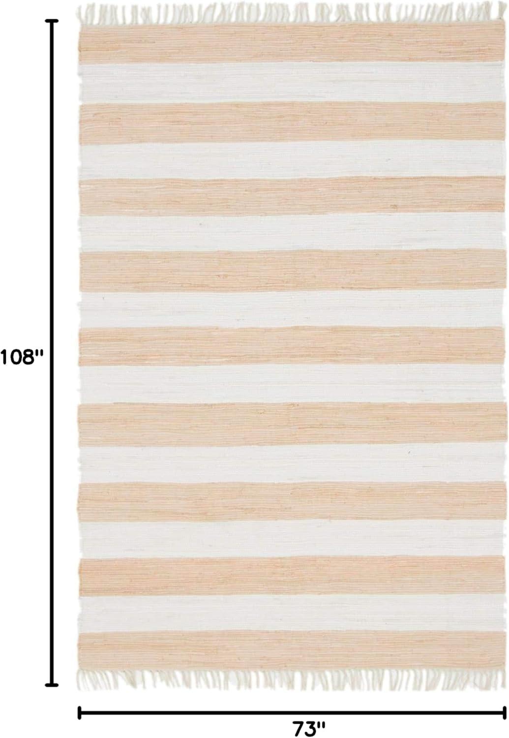 Unique Loom Chindi Rag Collection Area Rug - Striped (6' 1" x 9' Rectangle Beige/Ivory)