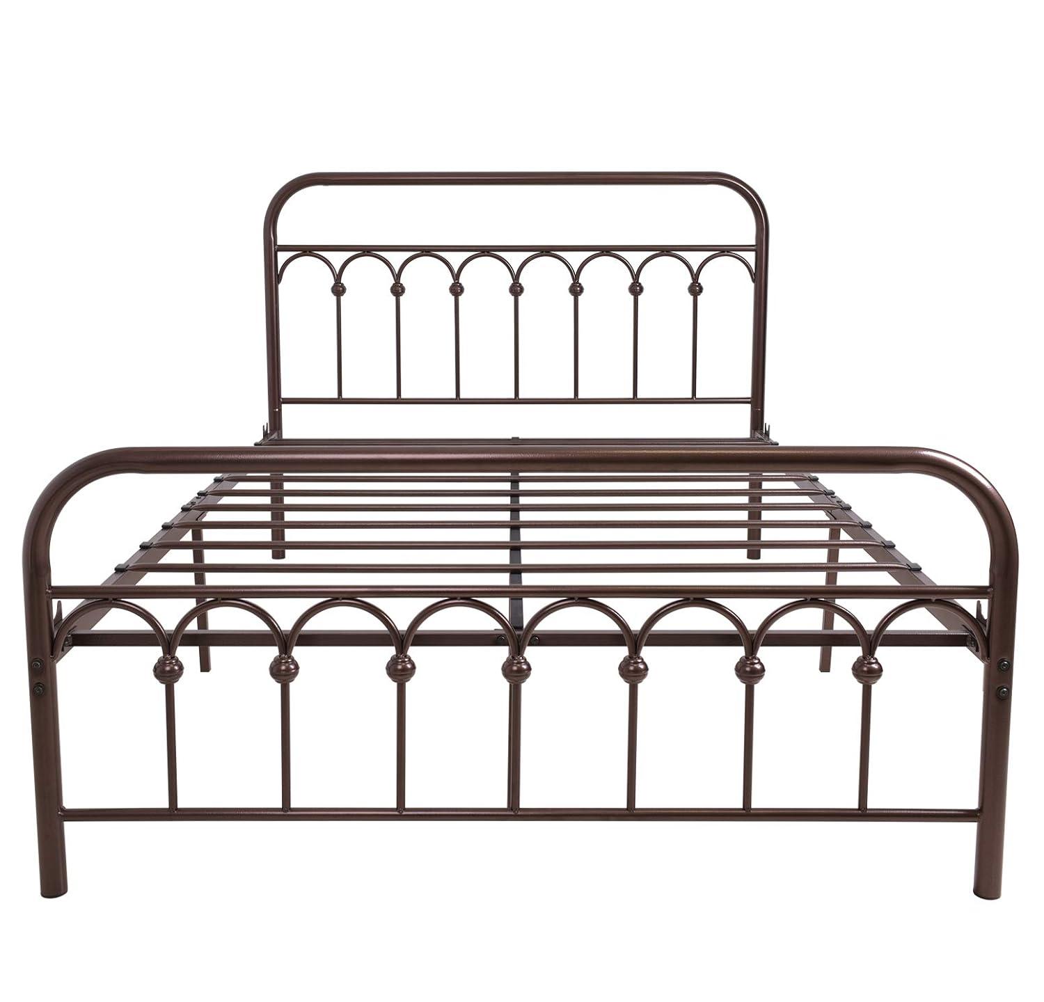 TUSEER Metal Bed Frame Full Size with Vintage Headboard and Footboard Platform Base Wrought Iron (Black)