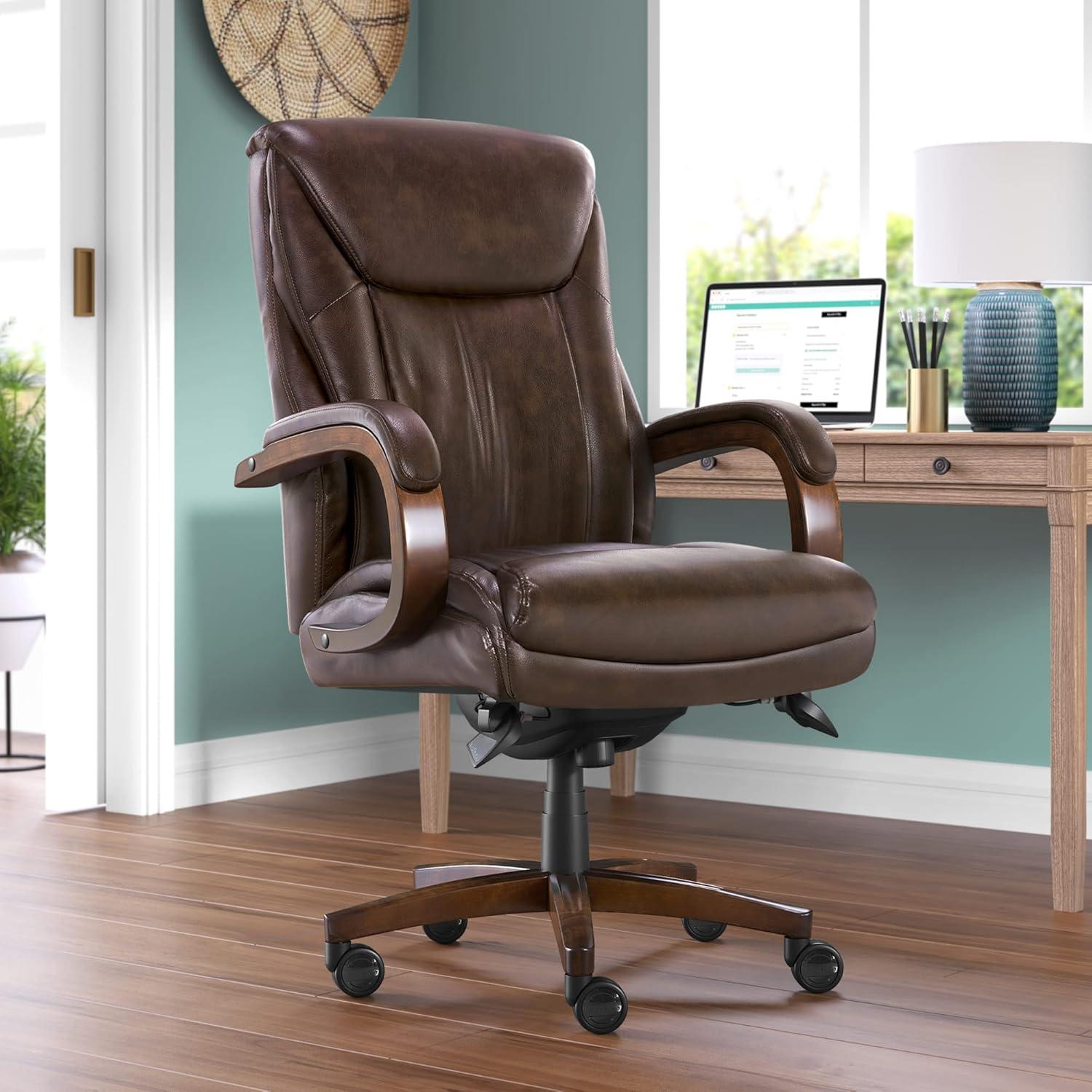 La-Z-Boy La-Z-Boy Edmonton Big & Tall Executive Office Chair, ComfortCore with Memory Foam Cushions, Real Wood Arms and Base, Waterfall Seat Edge, Bonded Leather