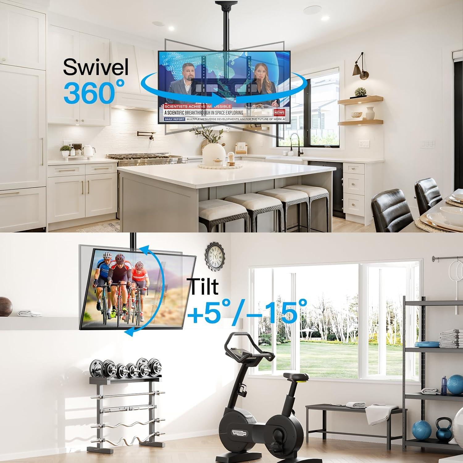 PERLESMITH Ceiling TV Mount for 26-65 inch Flat Screen Displays, Hanging Adjustable Ceiling TV Bracket Fits Most LCD LED OLED 4K TVs, Pole Ceiling Mount Holds up to 110lbs, Max VESA 400x400mm, PSCM2