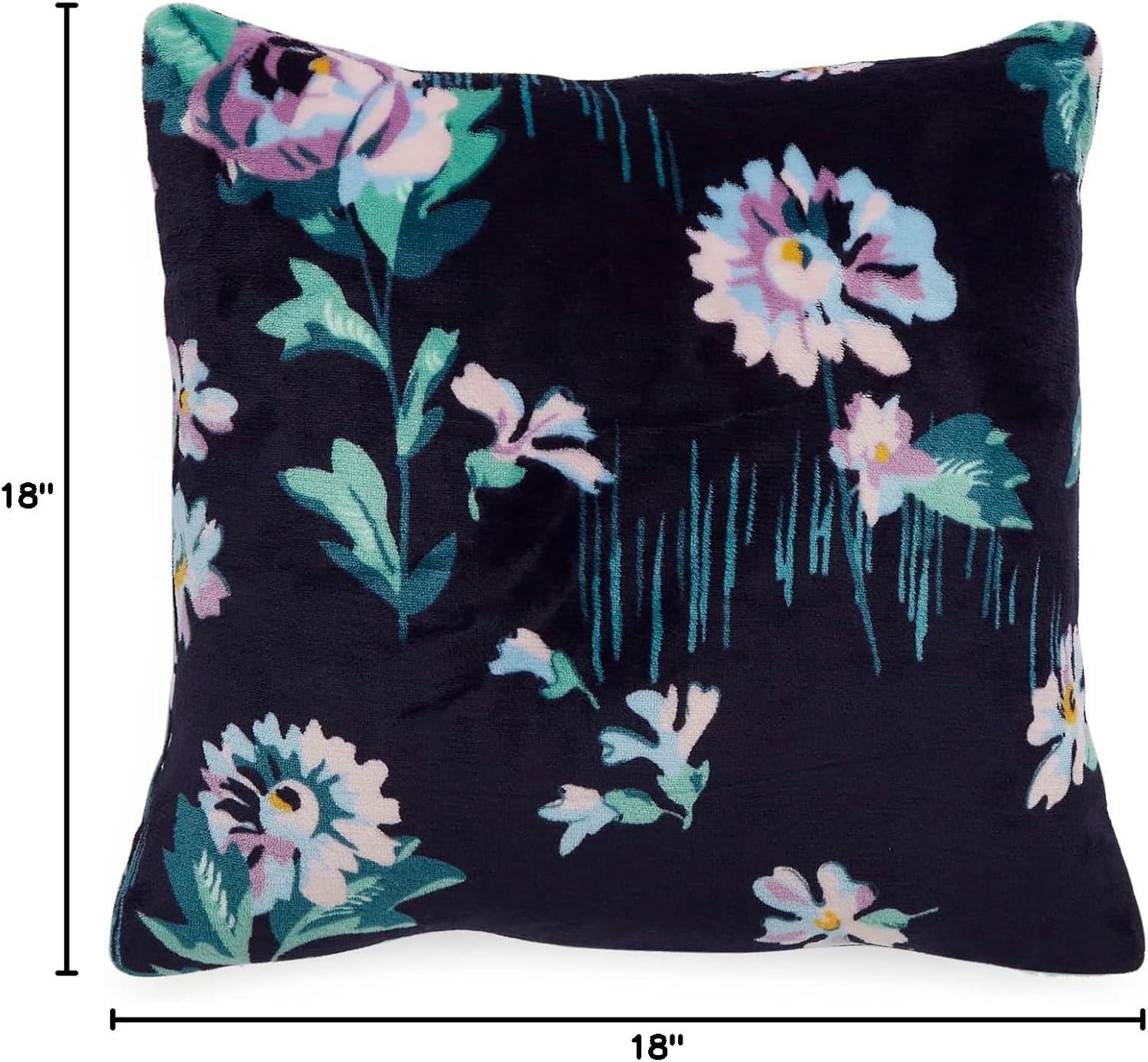 Navy Garden Floral Fleece Throw Pillow with Hypoallergenic Insert