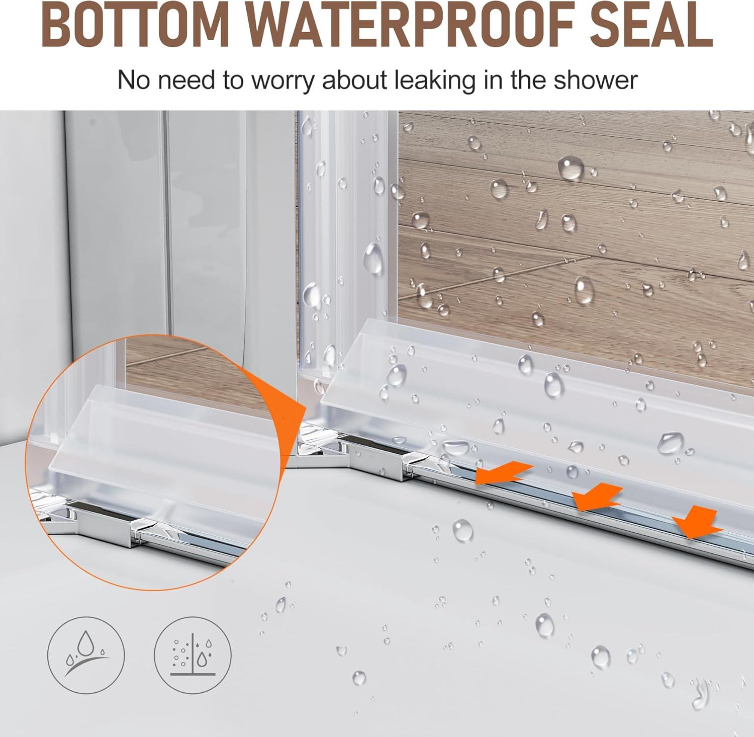 SUNNY SHOWER Adjustable 31.5-33 in. W x 72 in. H Frameless Pivot Shower Door,Chrome Finish, Certified Clear Tempered Glass Shower Enclosure