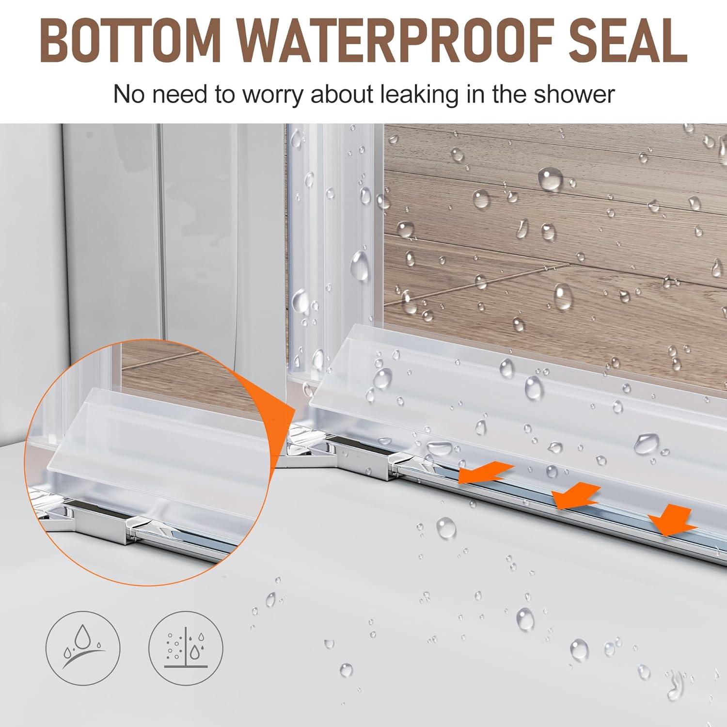 SUNNY SHOWER Adjustable 31.5-33 in. W x 72 in. H Frameless Pivot Shower Door,Chrome Finish, Certified Clear Tempered Glass Shower Enclosure