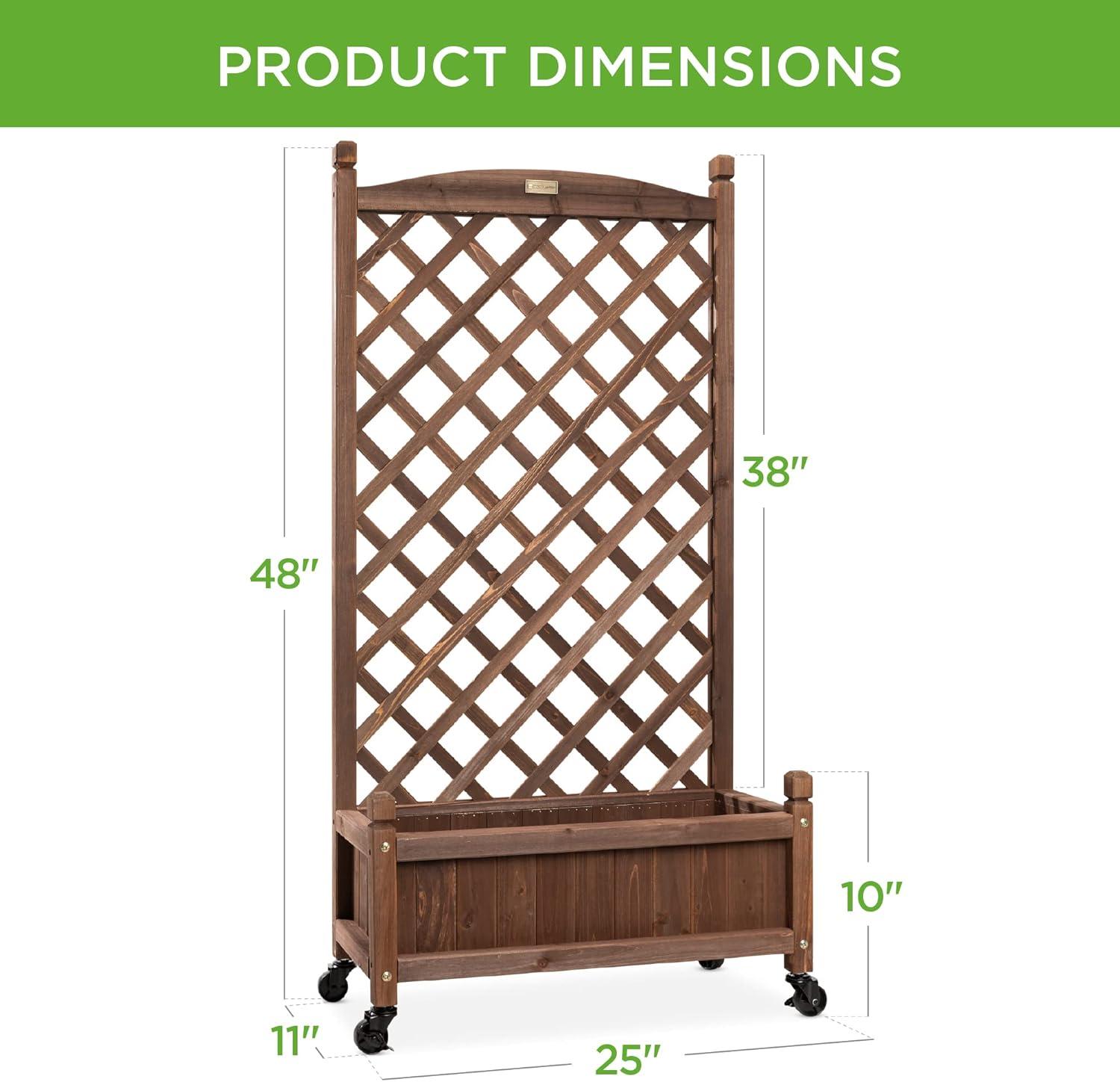 Walnut Finish Mobile Wood Planter Box with Diamond Lattice Trellis - 48"