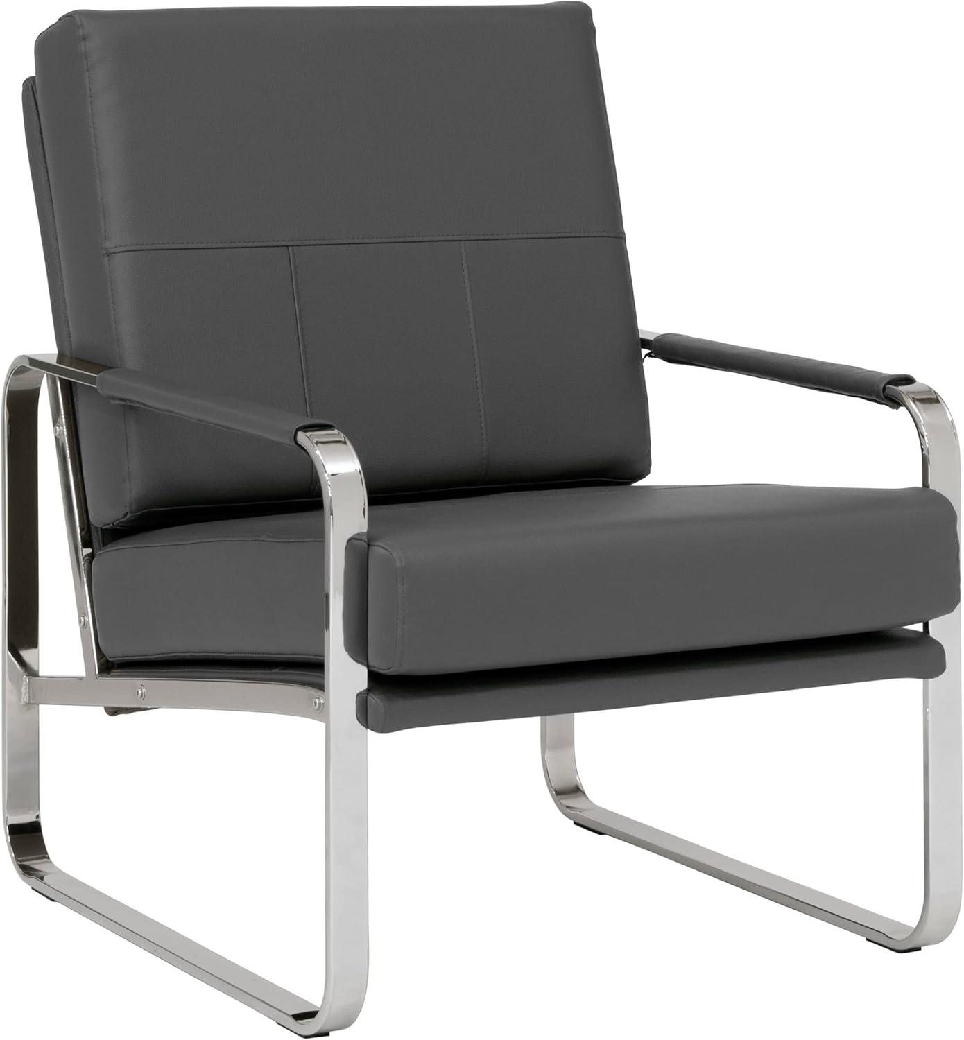 Smoke Gray Leather and Chrome Accent Chair