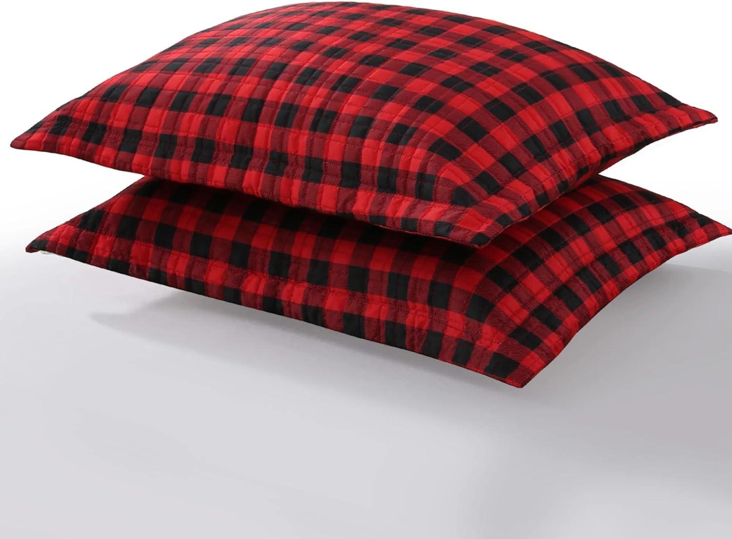 Red and Black Plaid Polyester King Pillow Sham