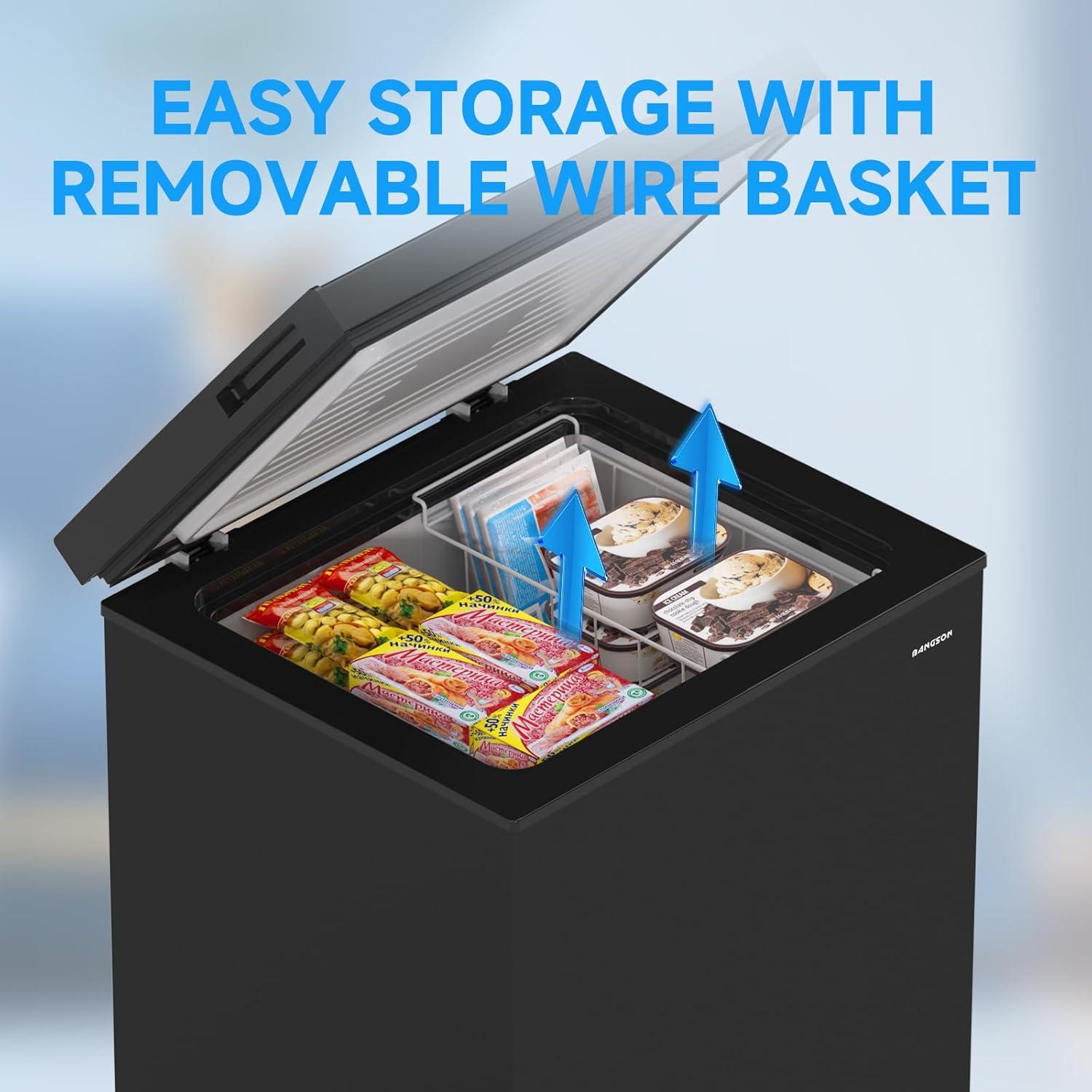 BANGSON 7.0 Cu.Ft Chest Freezer, Deep Freezer with Adjustable Thermostat, Top Open Door Freezer with Removable Basket