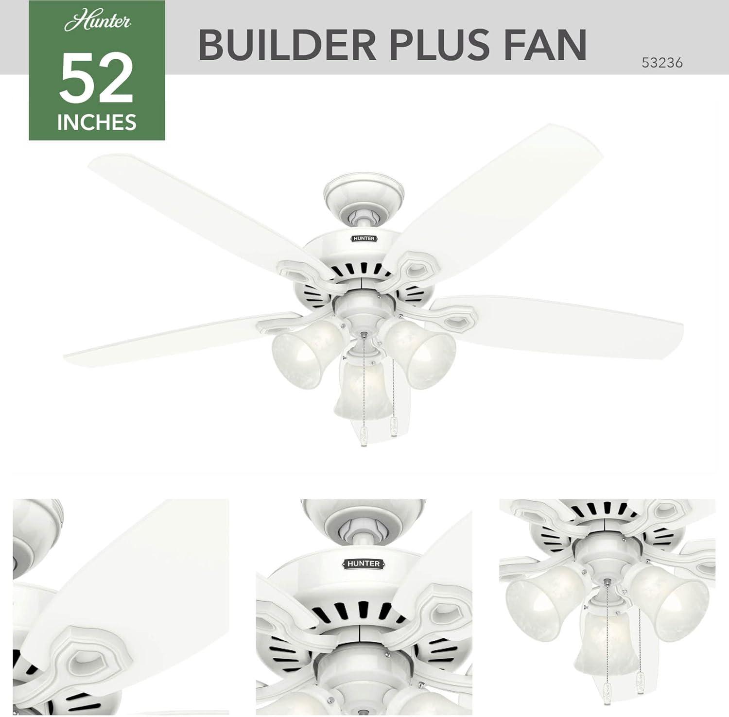 Builder Plus 52"5 - Blade Standard Ceiling Fan with Pull Chain and Light Kit Included