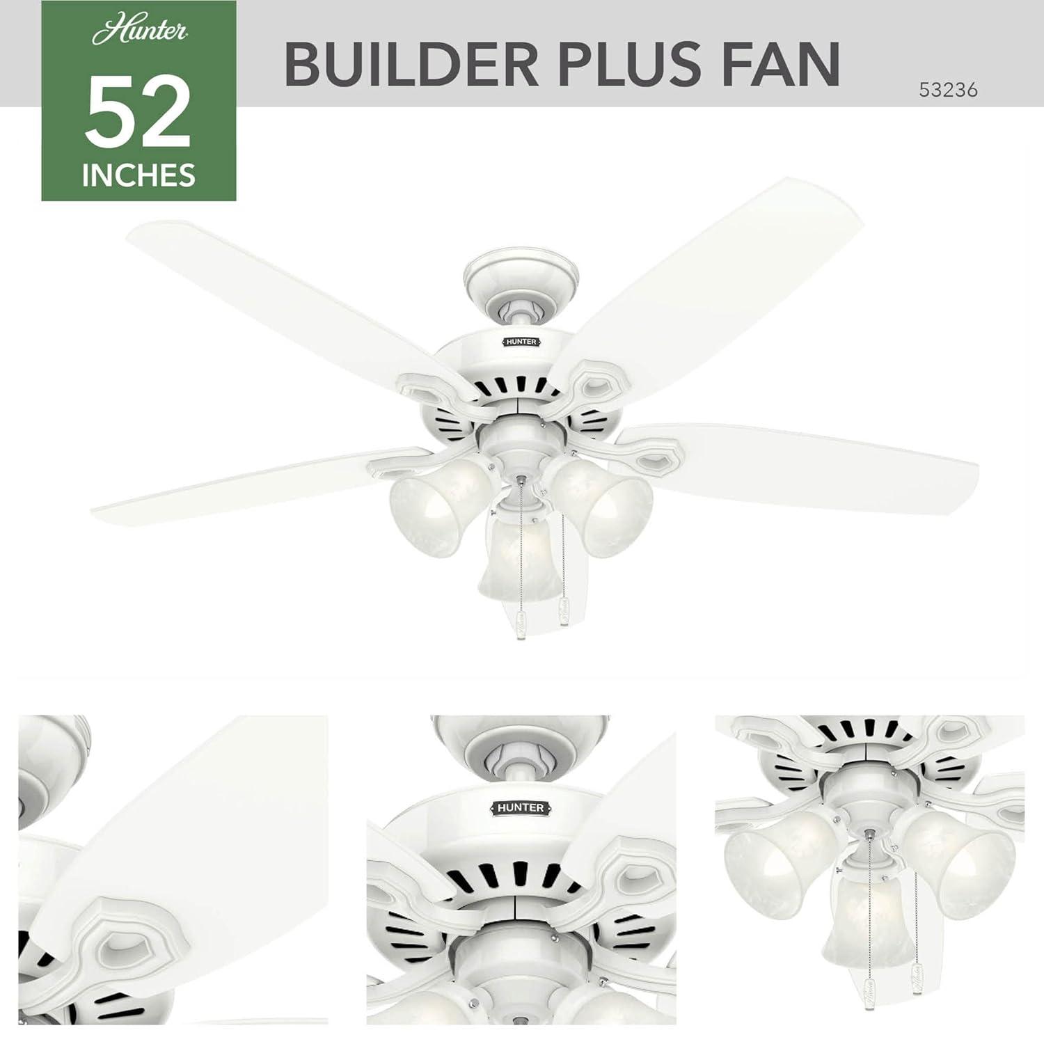 Builder Plus 52"5 - Blade Standard Ceiling Fan with Pull Chain and Light Kit Included