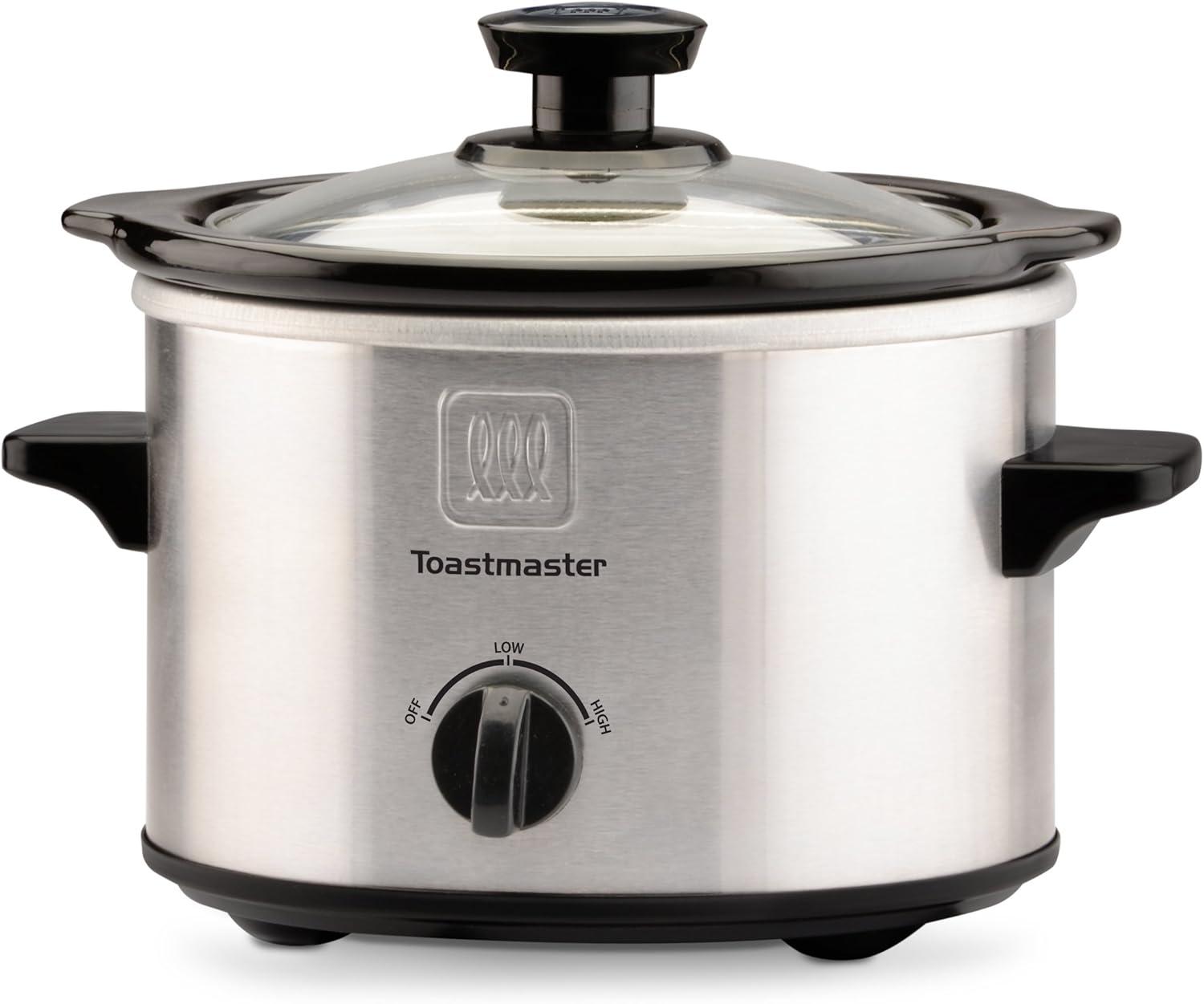 Compact Stainless Steel Slow Cooker with Glass Lid, 1.5-Quart