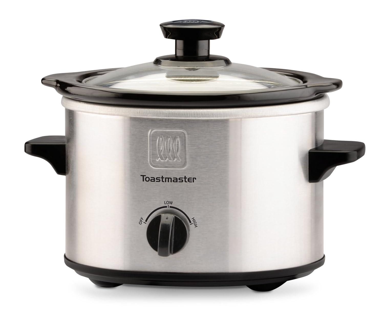 Compact Stainless Steel Slow Cooker with Glass Lid, 1.5-Quart