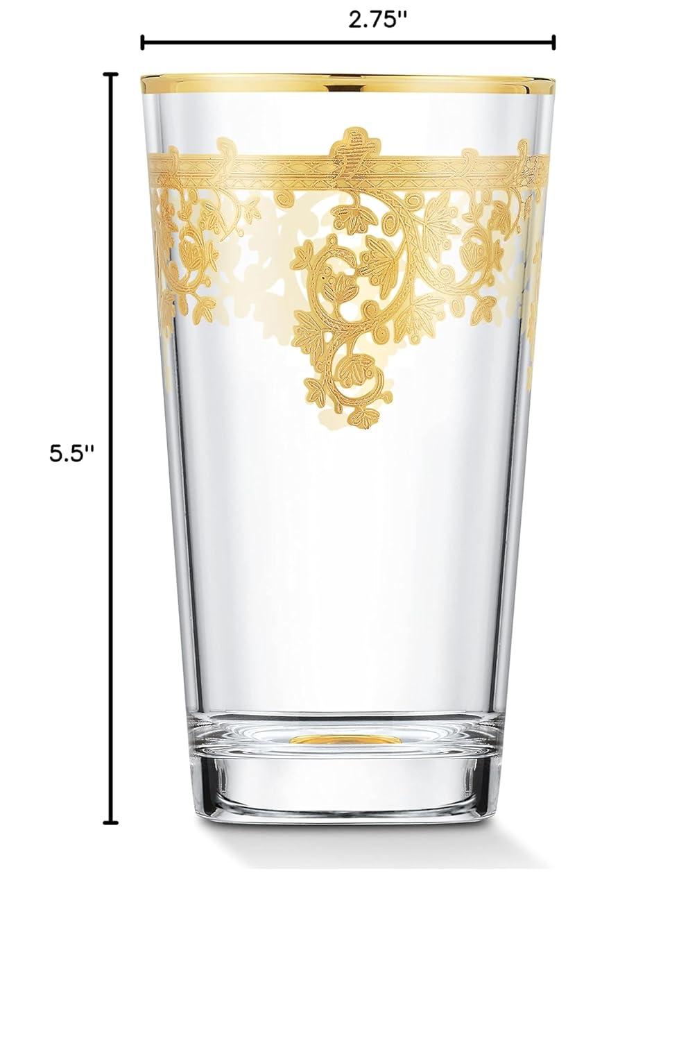 Lorren Home Trends Set of 4 Embellished 24K Gold Crystal High Ball Tumbler-Made In Italy