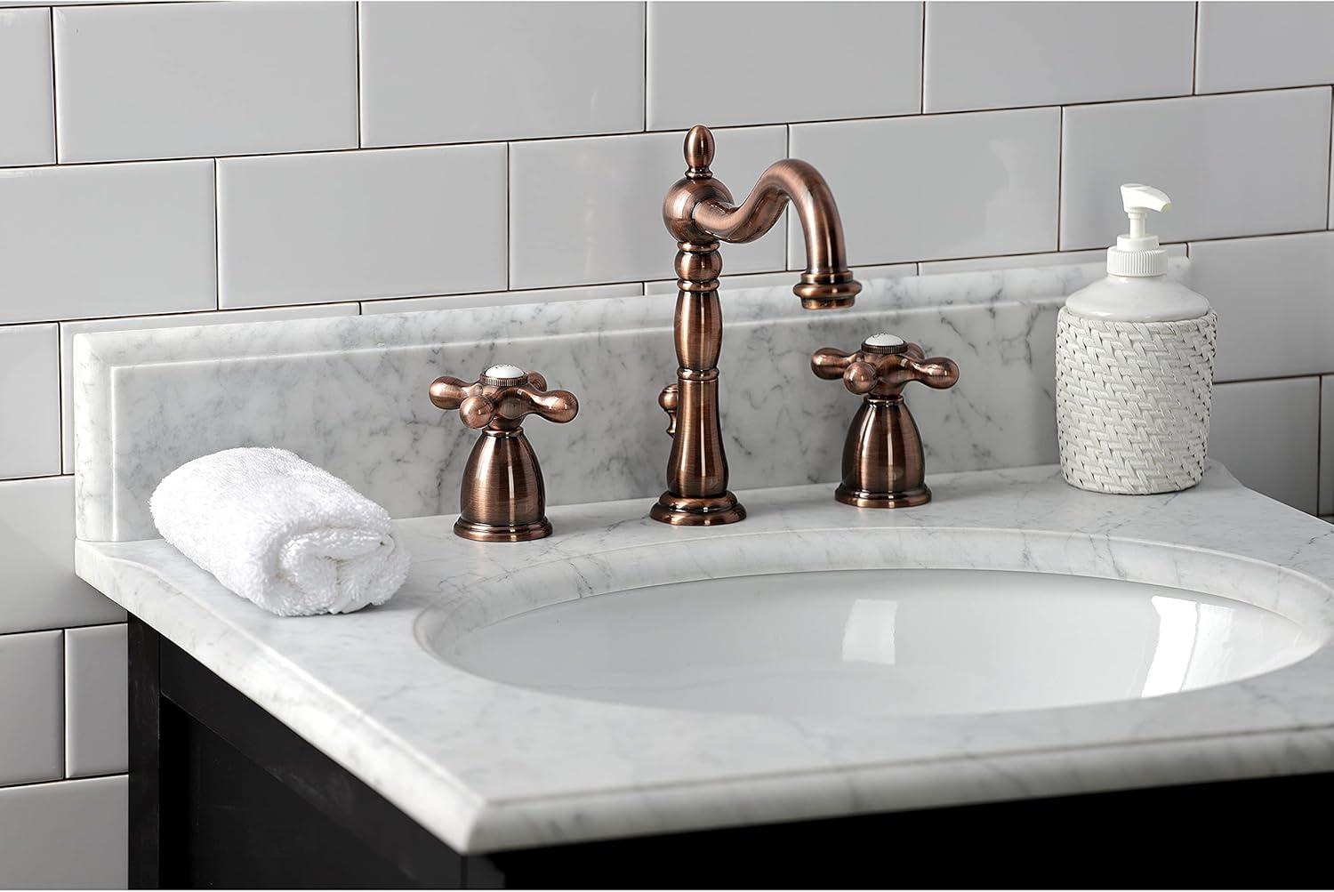 Kingston Brass Heritage Two-Handle 3-Hole Deck Mount Widespread Bathroom Faucet with Pop-Up Drain