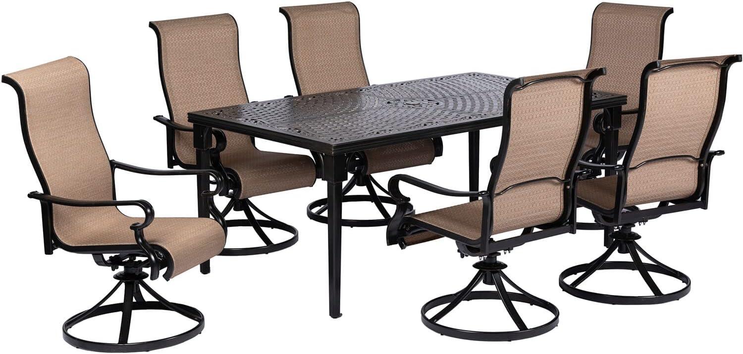 Hanover Brigantine 7-Piece Outdoor Patio Dining Set with 29 in. Table and Swivel Chairs, Seats 6