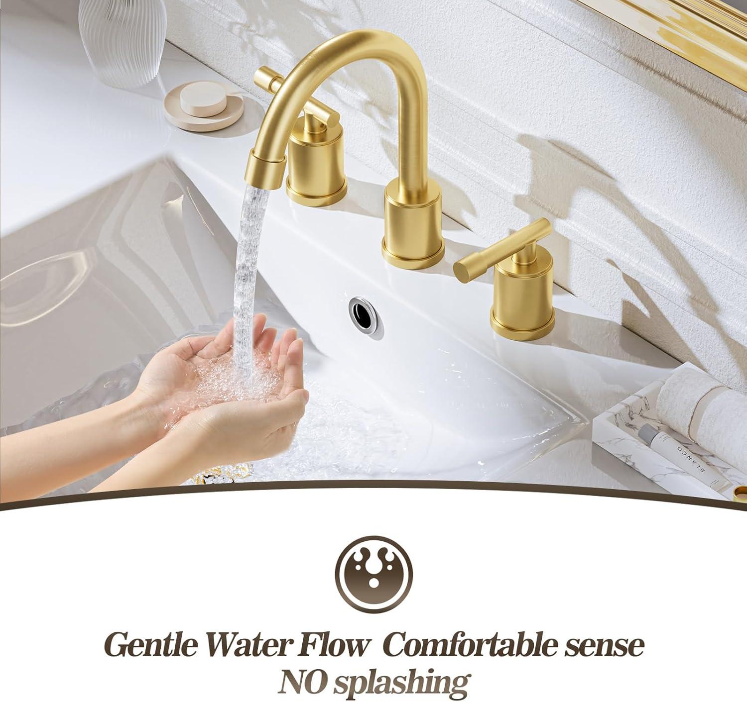 Phiestina 8 Inch Brushed Nickel Bathroom Faucet，3 Holes 2 Handles Widespread Stainless Steel Bathroom Sink Faucet with Metal Pop-Up Drain and Water Supply Lines,WFZY01-BN