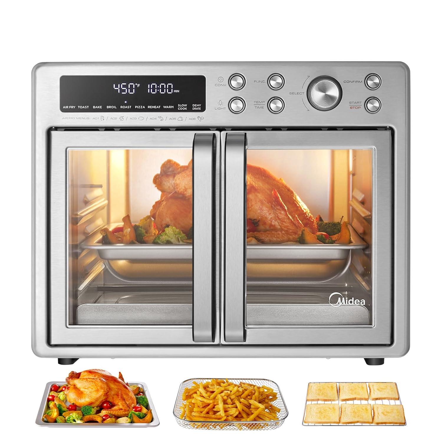 Midea Flexify 26.4 QT French Door Toaster Oven Air Fryer Combo, Stainless Steel