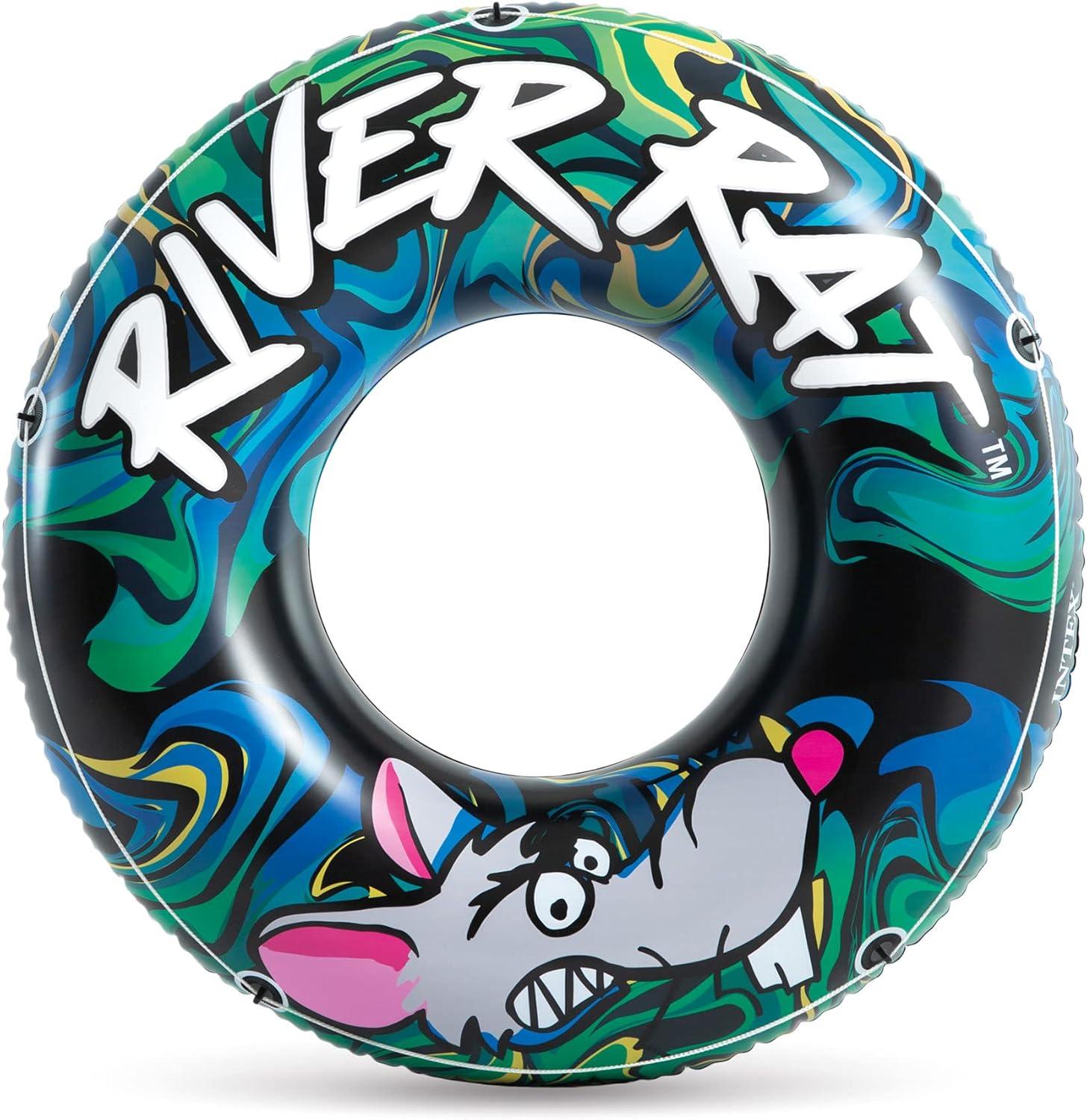 Intex River Rat 48 Inch Inflatable Vinyl Towable Boat Floating Tube Raft for Swimming Pool and Lake in Green Rat or Graffiti Rat Design, Color Varies
