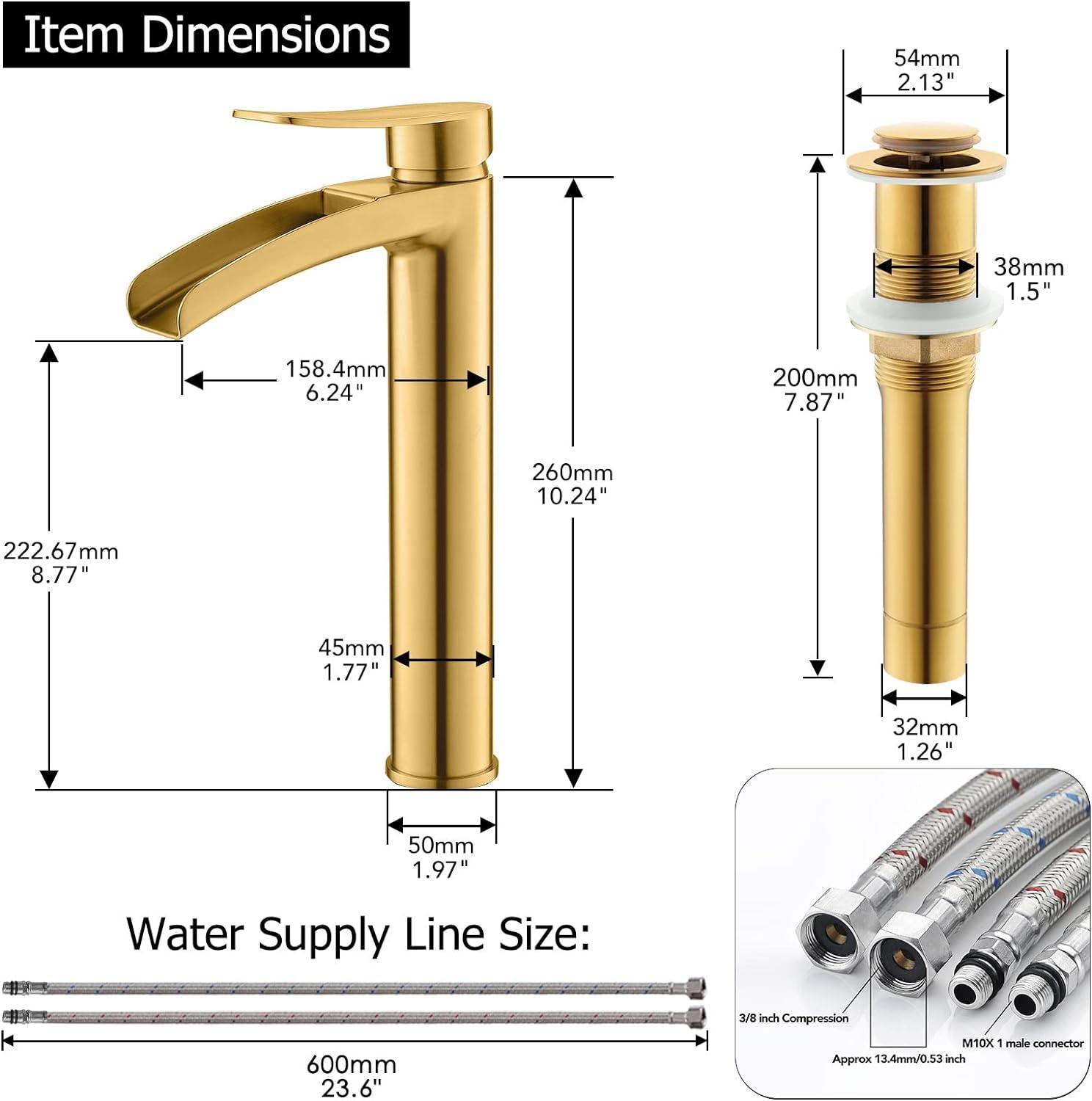 Brushed Gold Tall Single Handle Bathroom Faucet