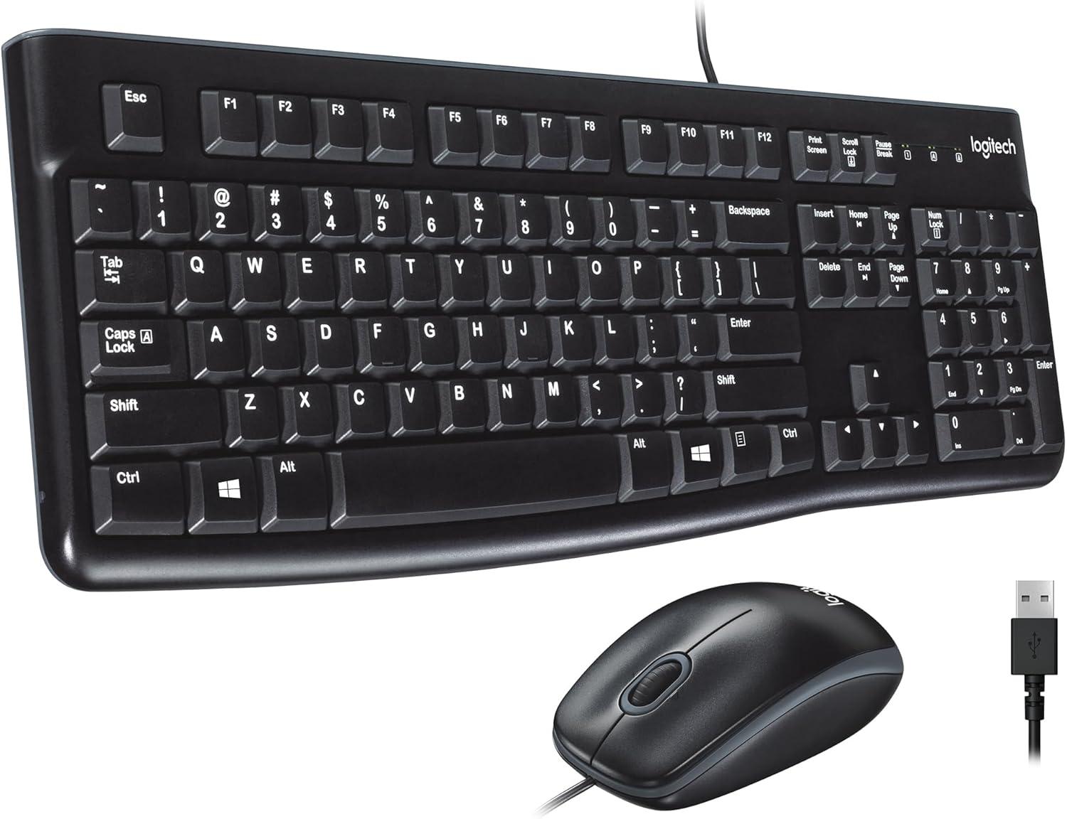 Mk120 Wired Keyboard + Mouse Combo, Usb 2.0, Black