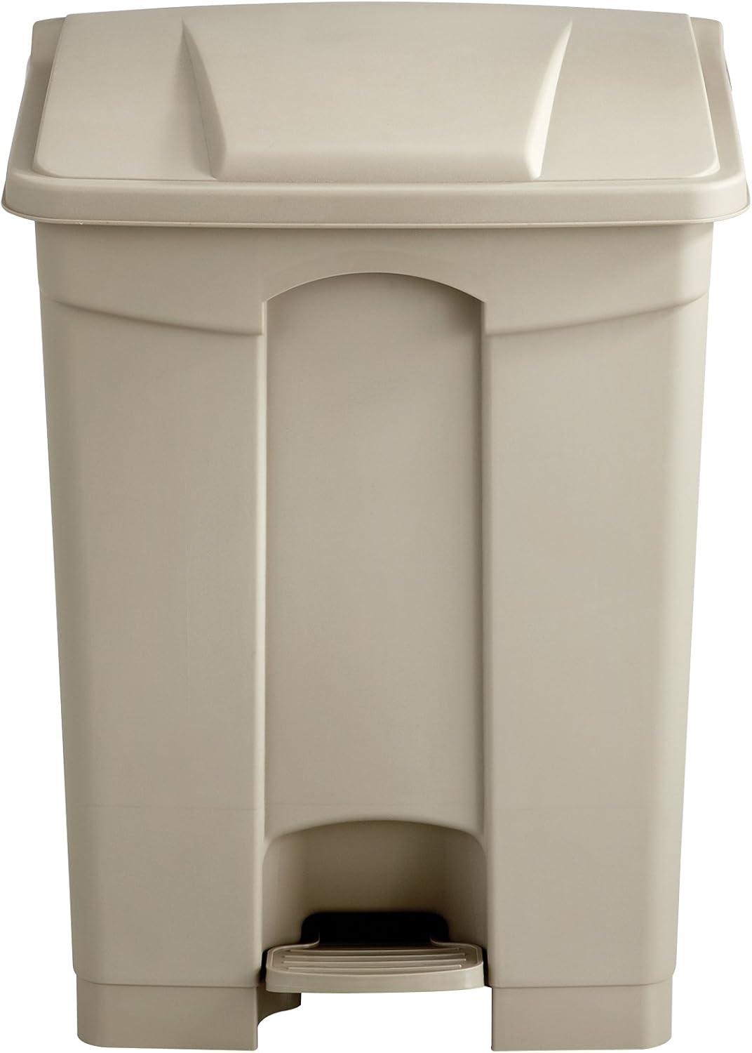 Tan Plastic Step-On Trash Can with Lid, 17 Gallon