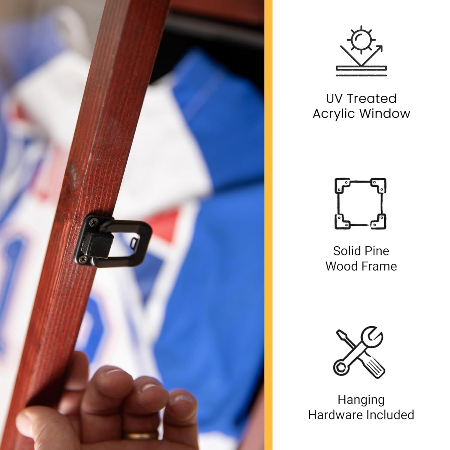 HBCY Creations 24x36 Mahogany Jersey Display Case - Solid Wood with UV Treated Acrylic Window - Anti-Theft Lock with 2 Keys - For All Types of Jerseys