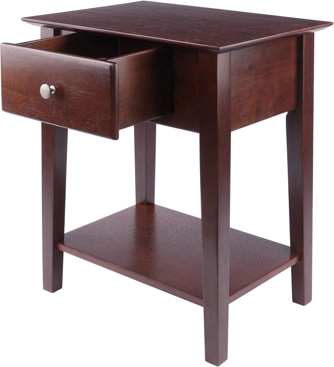 Shaker Nightstand Walnut - Winsome: Single Drawer, Open Shelf, Tapered Legs