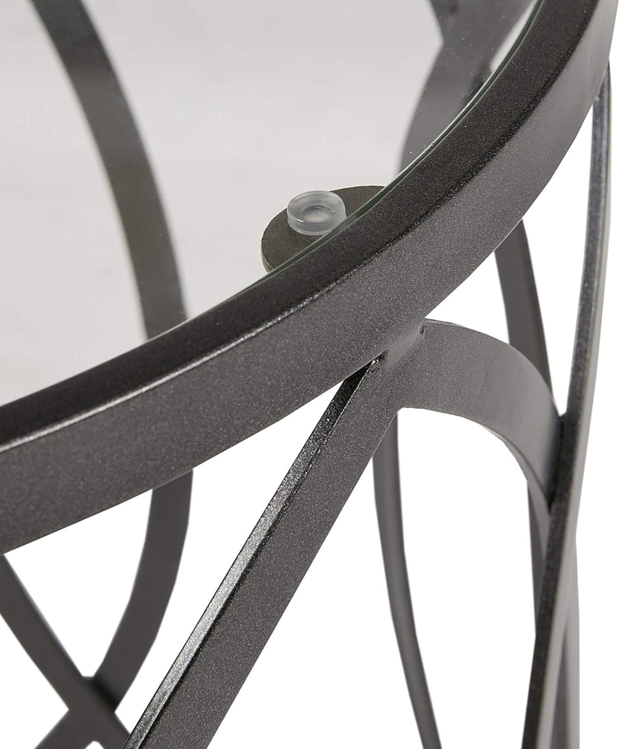 Gaige Metal Eyelet Accent Table - Pewter: Modern Round End, Tempered Glass Top, No Assembly Required