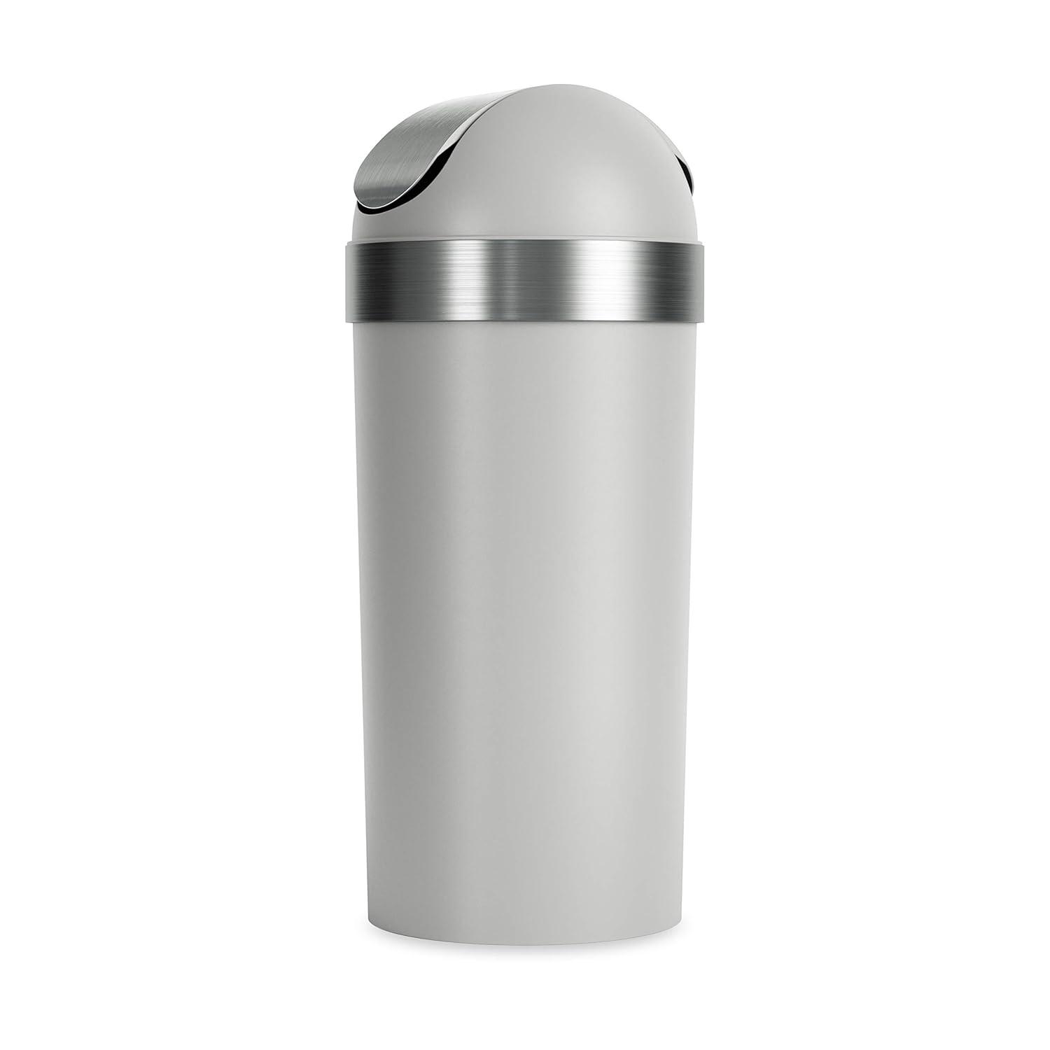 Umbra 16.5gal Venti Can Gray/Nickel: Indoor Swing-Top Trash Can, Polypropylene, 35" Height, 14.6" Width, 5.6 lbs