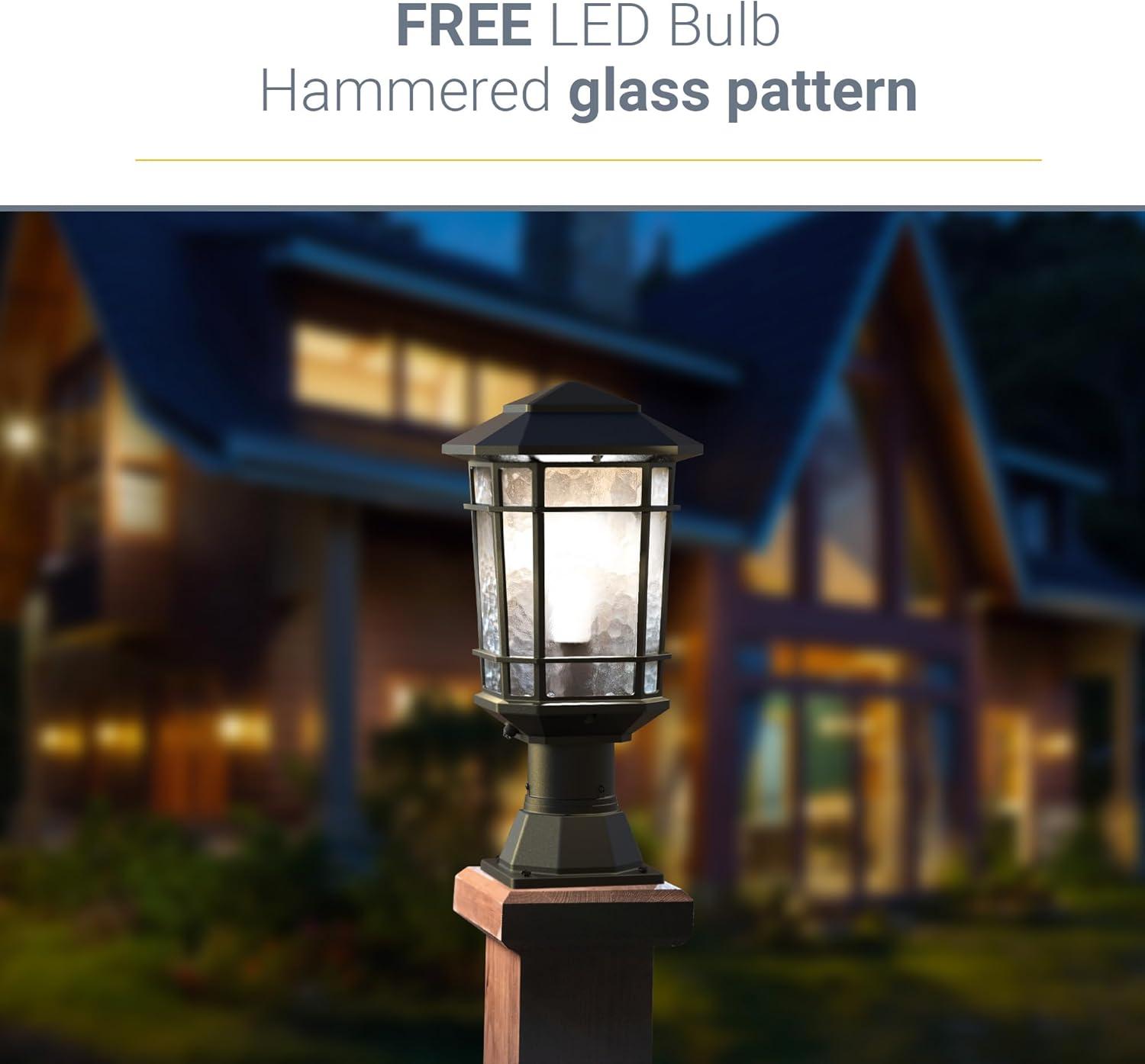 Black Brushed Glass LED Outdoor Path Light with Dusk-to-Dawn Sensor