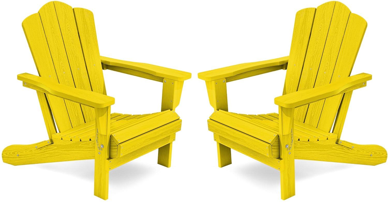 KINGYES Folding Adirondack Chair Set of 2, HDPE All-Weather Folding Adirondack Chair, Yellow