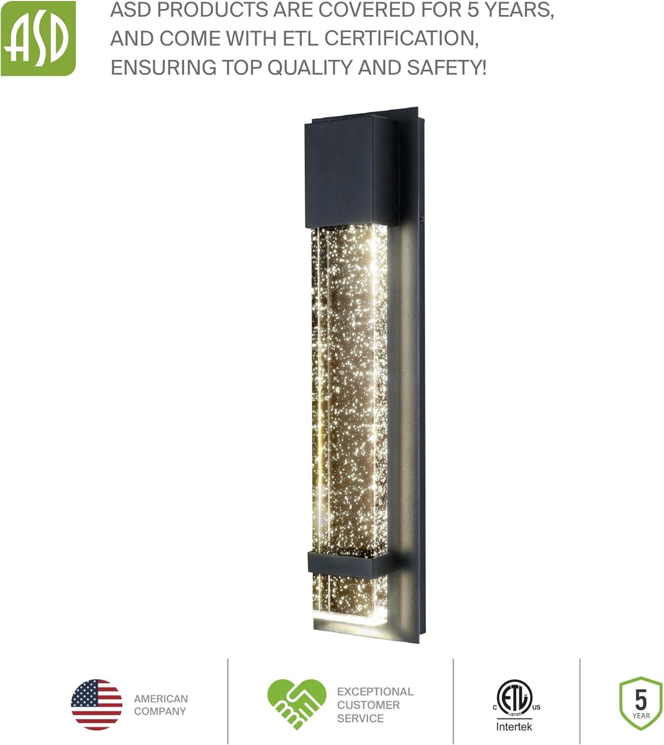 ASD LED 13 Inch Bubble Glass Wall Light Fixture | 12W 500LM 3000-5000K 120V | 3CCT, Waterproof, Photocell, ETL Listed | Exterior Dusk To Dawn Sconce, Outdoor-Indoor Lighting | Black