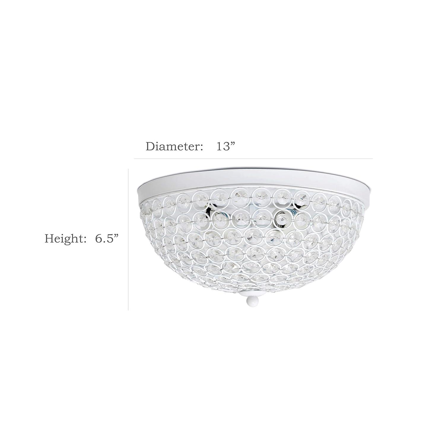 Elegant Designs Set of 2 13" Elipse Crystal Flush Mount Ceiling Lights White : Metal & Crystal, UL Listed, Modern Decor