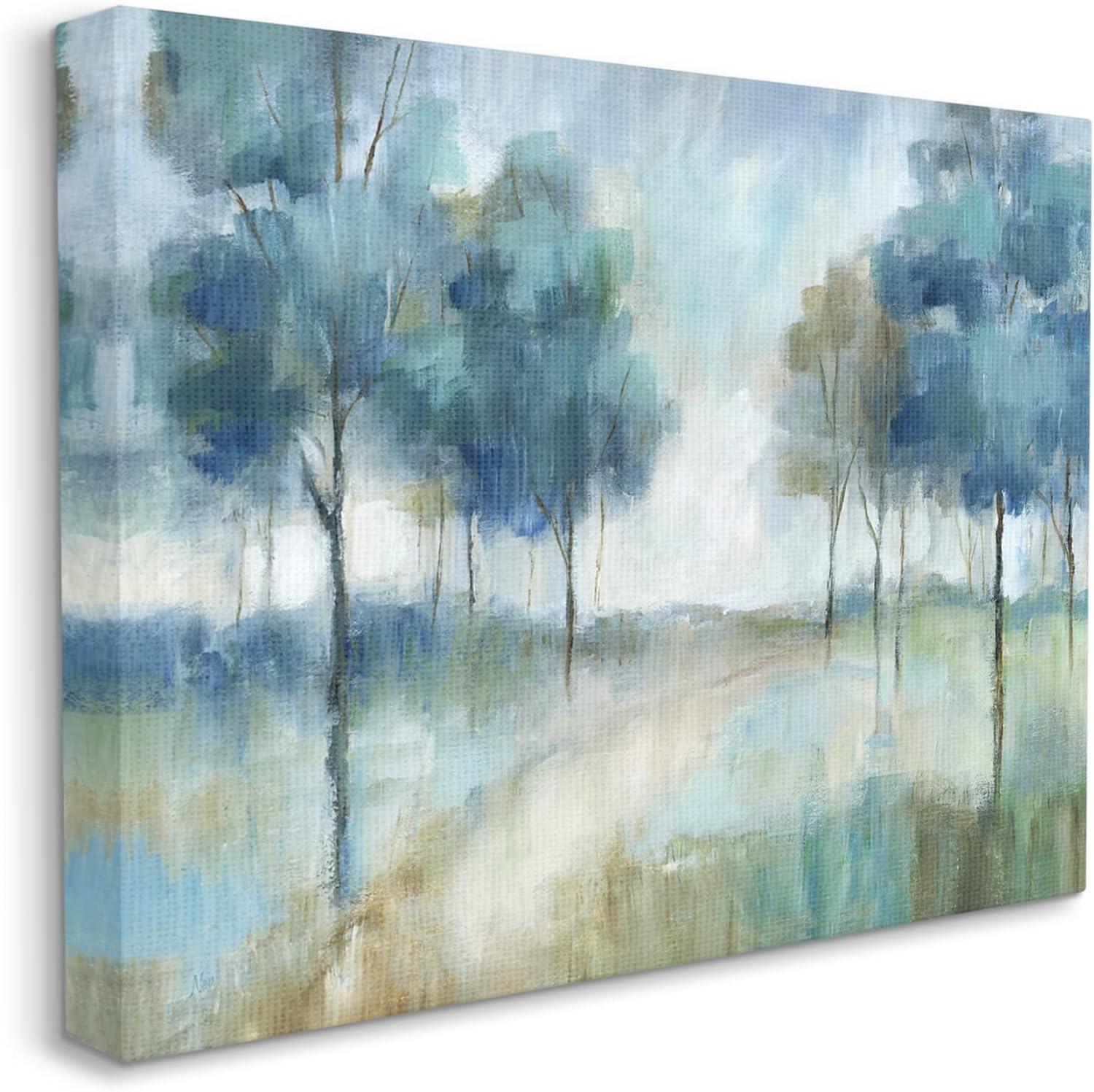 Au-683-Canvas " Abstract Blue Woodland Path Trees " by Nan Painting Print