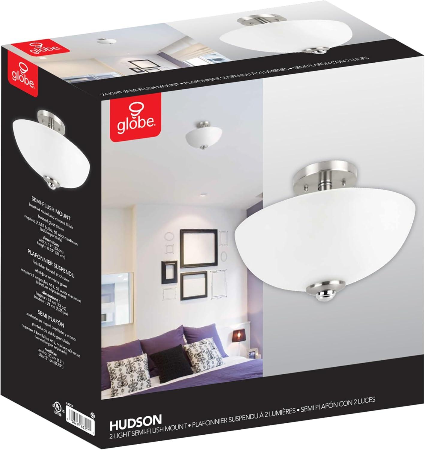 Globe Electric Hudson 8.25 in. H X 13 in. W X 13 in. L Brushed Nickel Ceiling Light