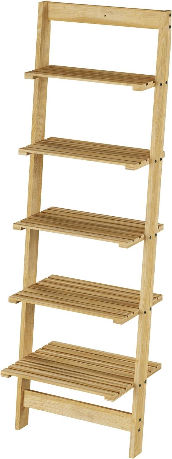 Oak 5-Tier Leaning Ladder Bookshelf for Home Decor