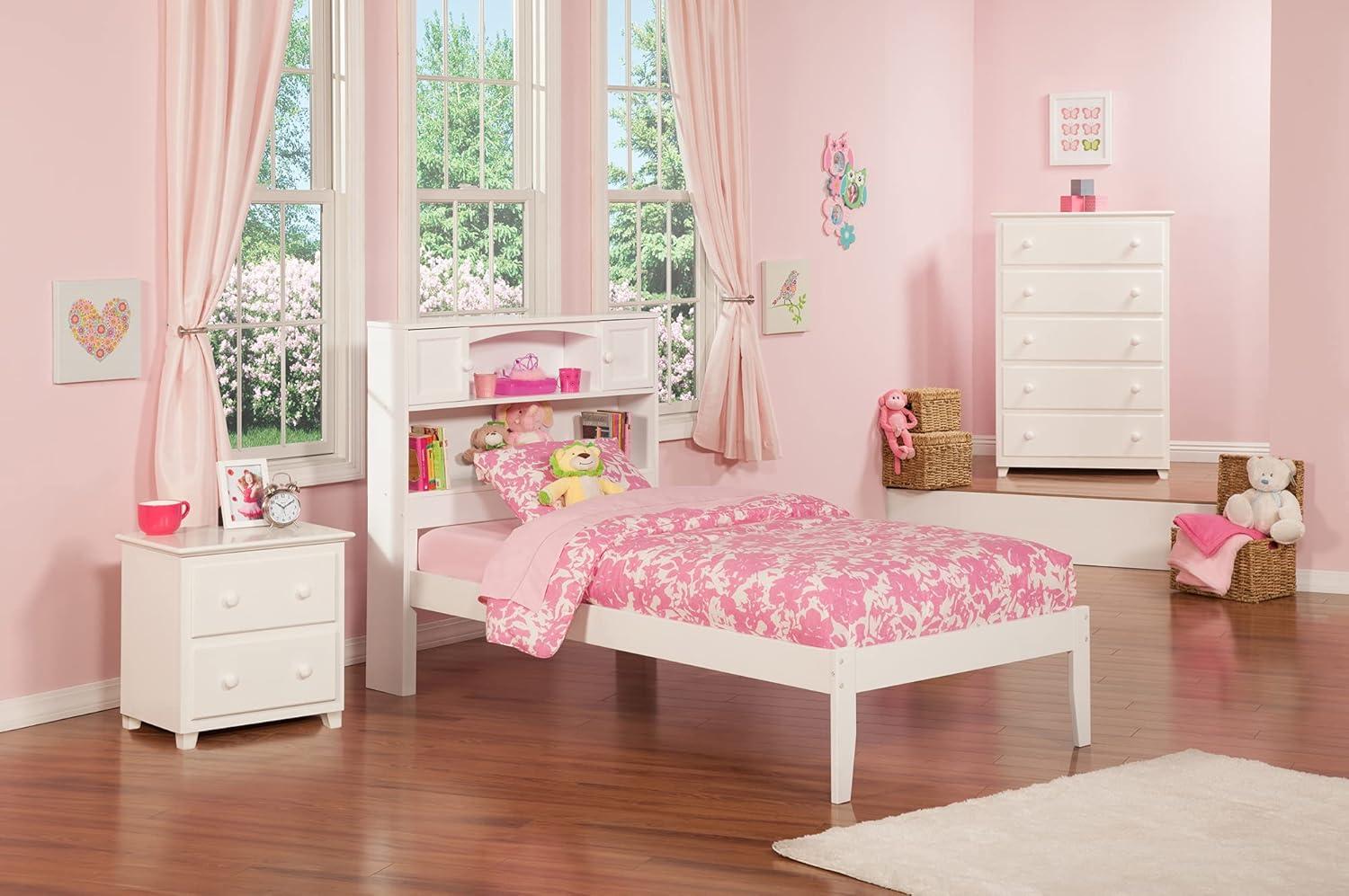 AFI Full Newport Bed with Open Footboard White: Kids' Platform with Bookcase Headboard, No Box Spring Needed
