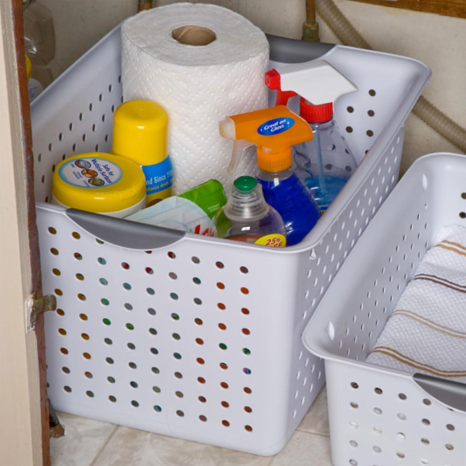 Sterilite Deep Ultra Basket, Closet Organizer Bin, Cabinets, Pantry, Shelving and Countertop Space Open Container, White, 24-Pack