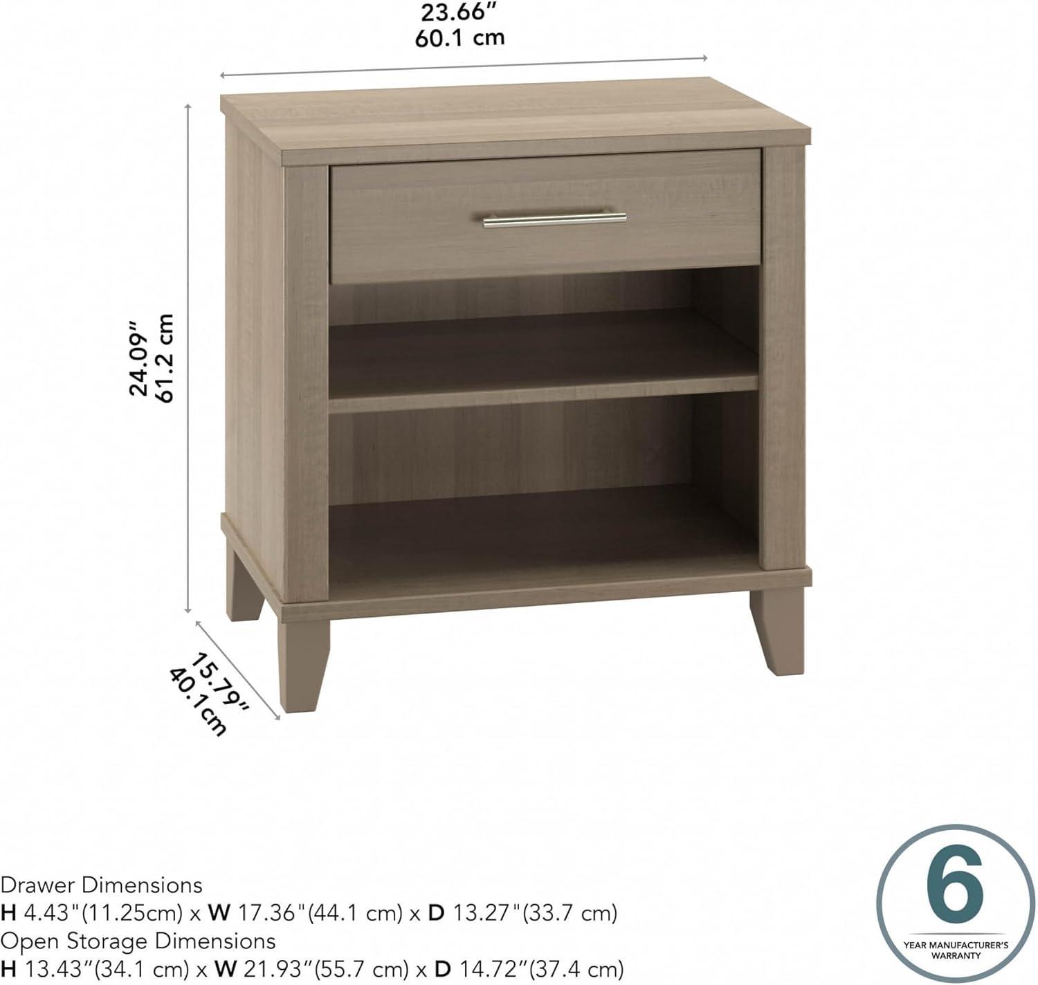 Bush Furniture Somerset Nightstand In Ash Gray: Contemporary Design with Satin Nickel Hardware